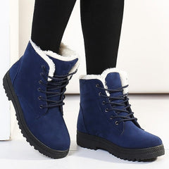 Snow boots 2020 warm fur plush Insole women winter boots square heels flock ankle boots women shoes lace-up winter shoes woman