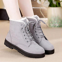 Snow boots 2020 warm fur plush Insole women winter boots square heels flock ankle boots women shoes lace-up winter shoes woman