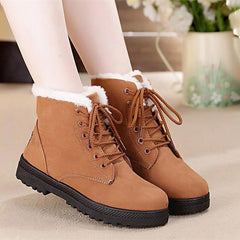 Snow boots 2020 warm fur plush Insole women winter boots square heels flock ankle boots women shoes lace-up winter shoes woman