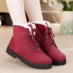 Snow boots 2020 warm fur plush Insole women winter boots square heels flock ankle boots women shoes lace-up winter shoes woman