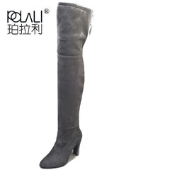 POLALI 2020 New Flock Leather Women Over The Knee Boots Lace Up Sexy High Heels Autumn Woman Shoes Winter Women Boots Size 34-43
